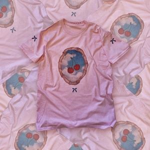 Inksauce Studio Cherry Print T-Shirt Pink Medium Unisex